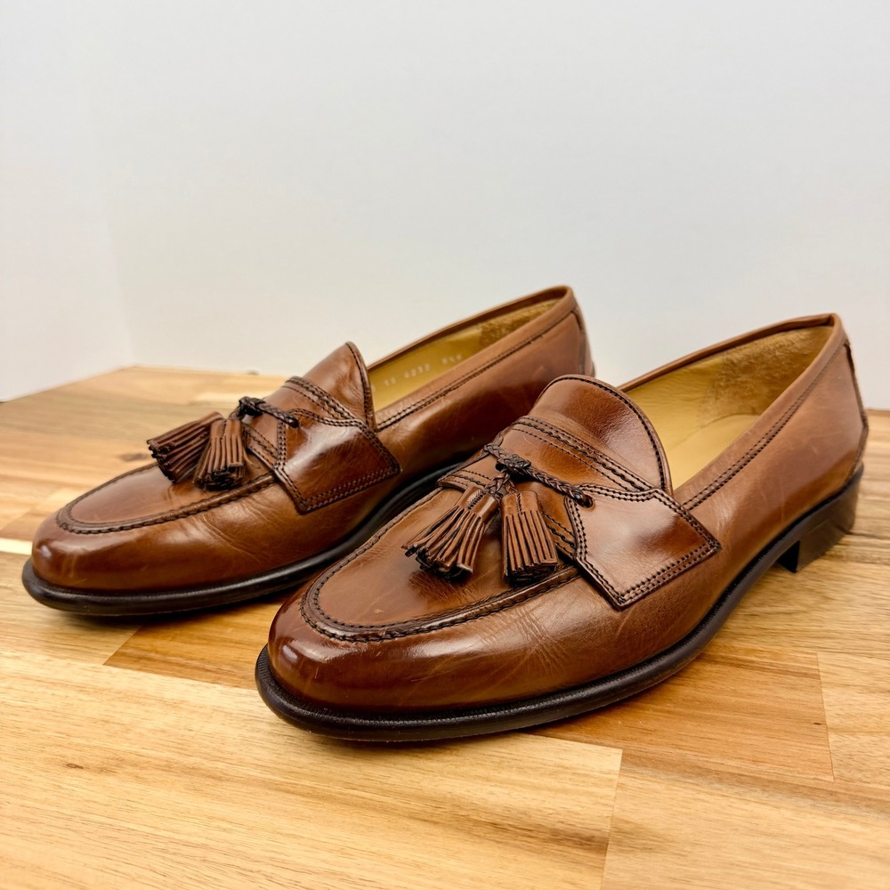 Johnston & Murphy Cellini Brown Leather Tassel Loafers Made in Italy Mens 8.5W